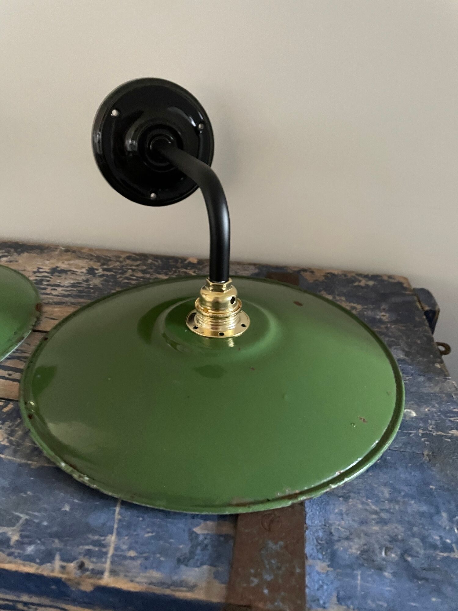 Pair of vintage wall lamps enamelled sheet metal