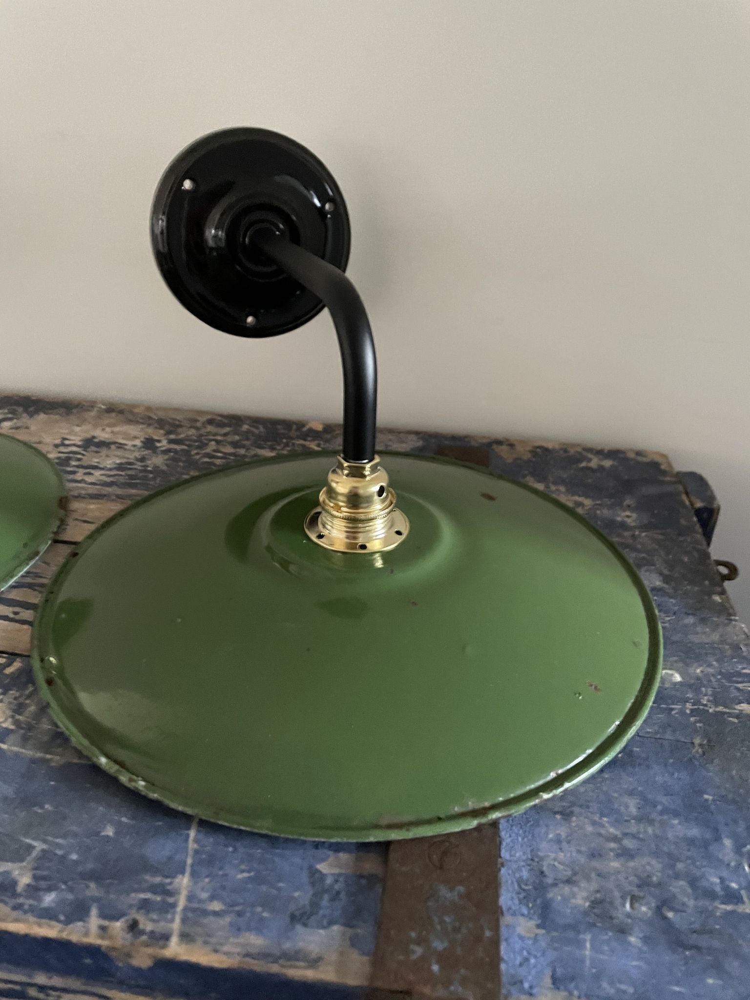 Pair of vintage wall lamps enamelled sheet metal