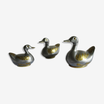 Set of 3 boxes ducks tin and brass