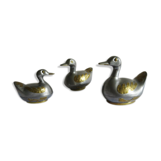 Set of 3 boxes ducks tin and brass