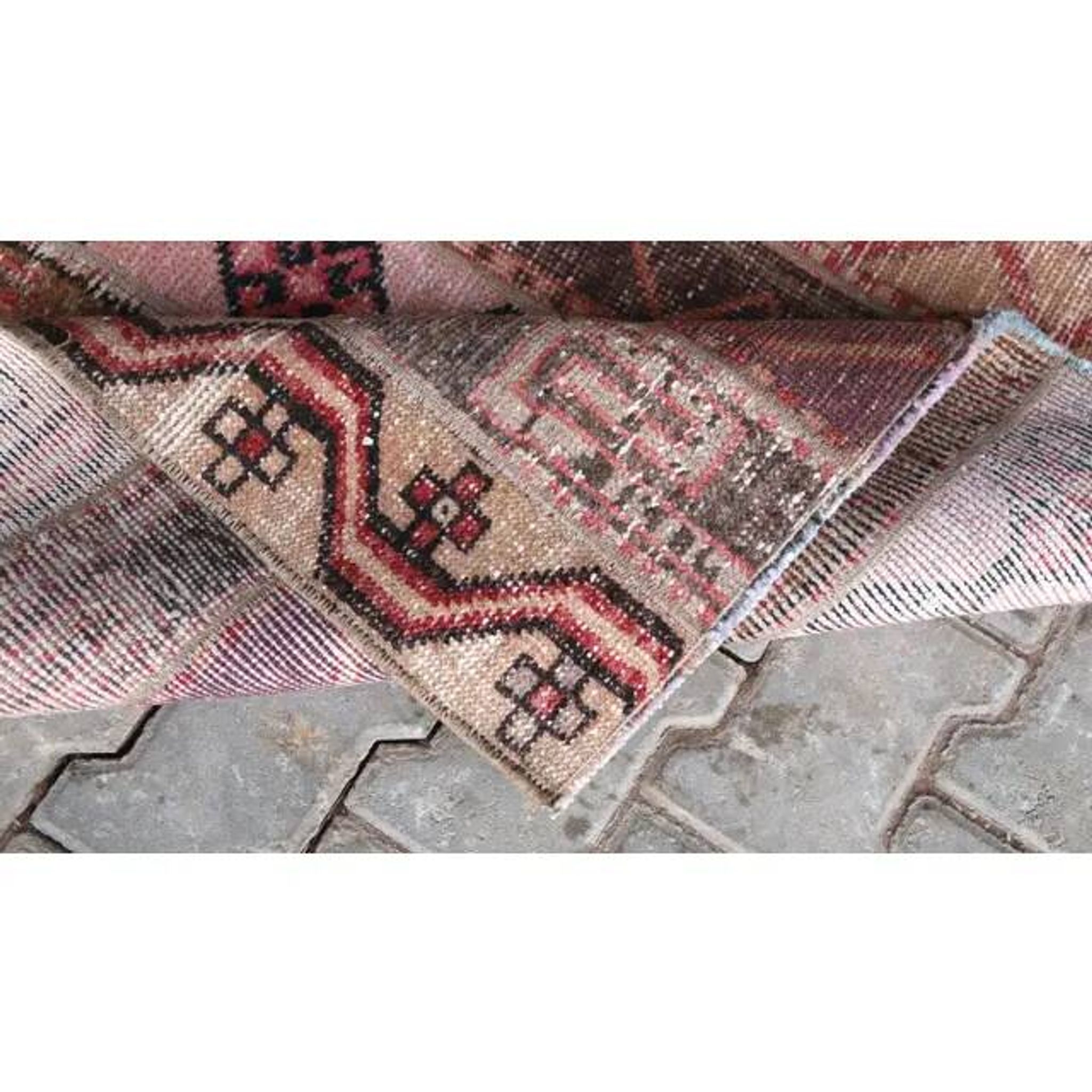 Tapis de couloir de cuisine turc vintage des années 1970, noué à la main, 84x296.