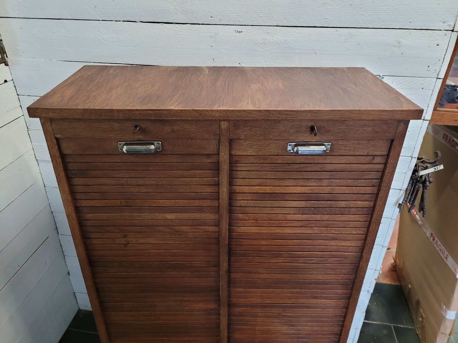 Double oak curtain file cabinet