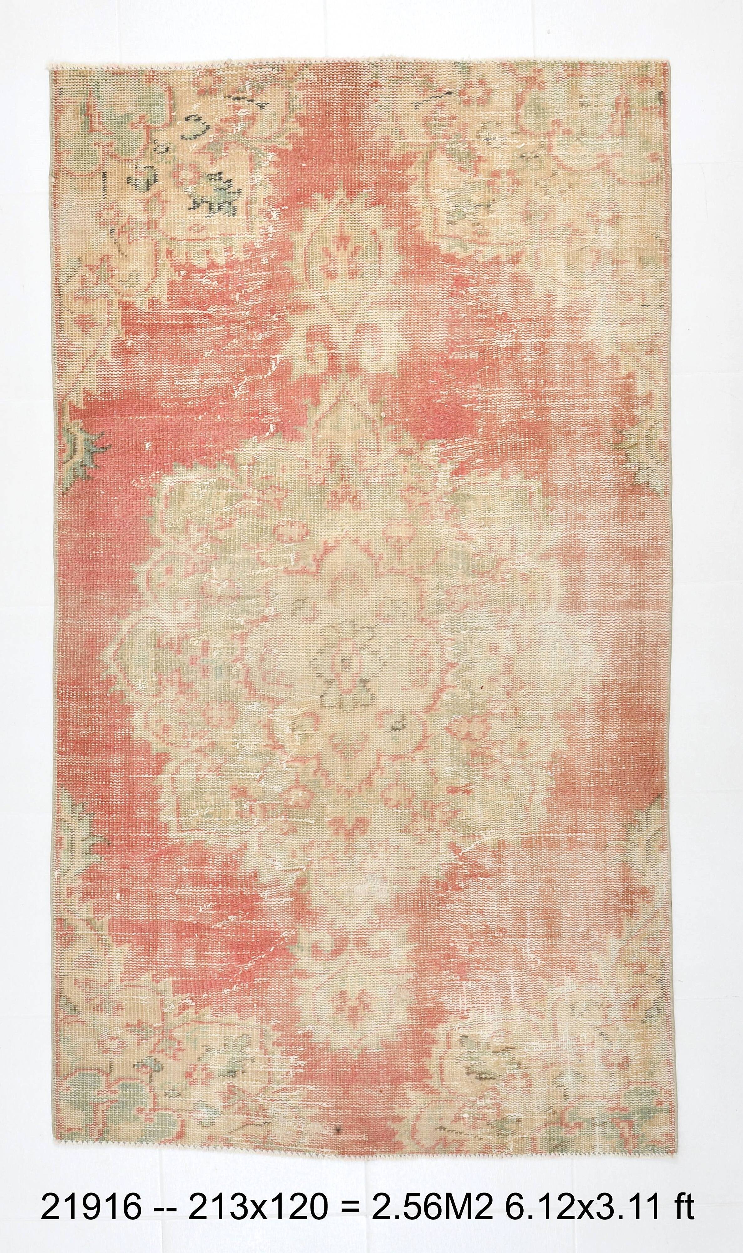 4x7 Red & Salmon Oriental Pattern Vintage Rug, 120x213Cm