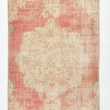 4x7 Red & Salmon Oriental Pattern Vintage Rug, 120x213Cm