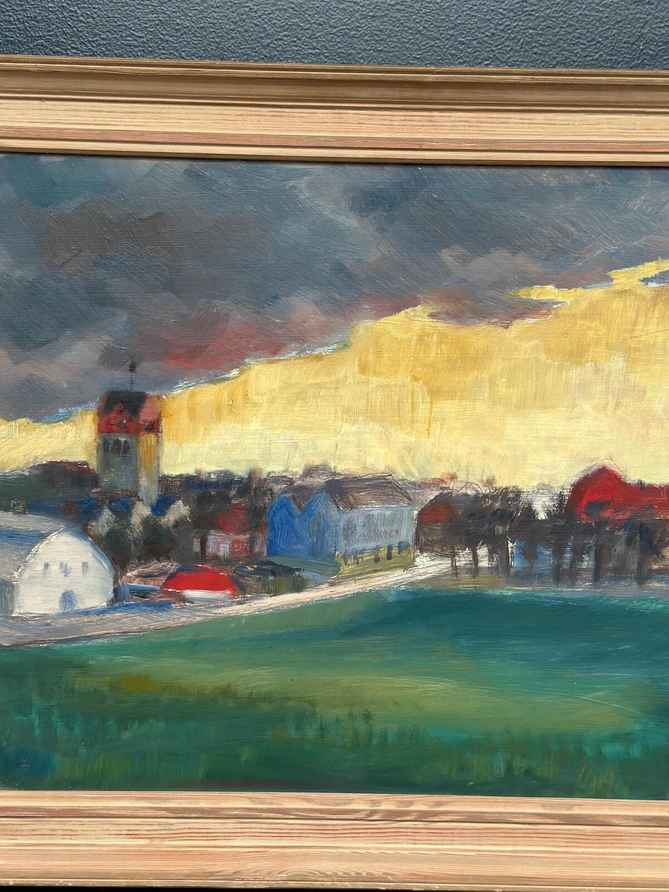 Original Swedish Oil On Panel – “Village” By A.G. – Dated 1948 – Vintage & Framed