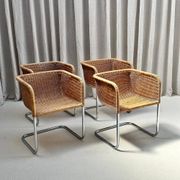 Set of 4 cantilever wicker chairs, attributed to Harvey Probber, USA, 1970s.