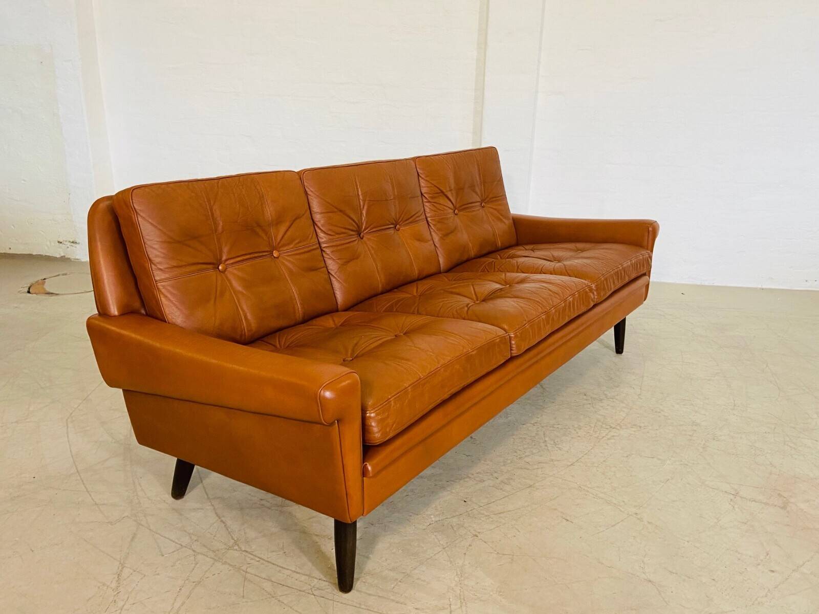 Vintage Danish retro Svend Skipper 3 person sofa in cognac leather