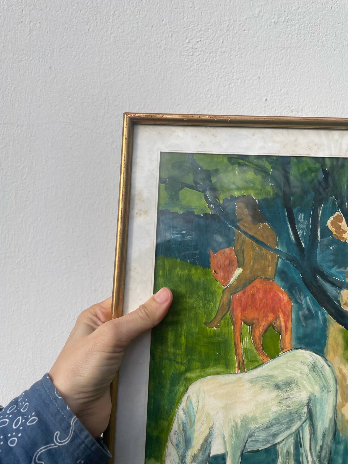 Gauguin style painting with gilded wooden frame