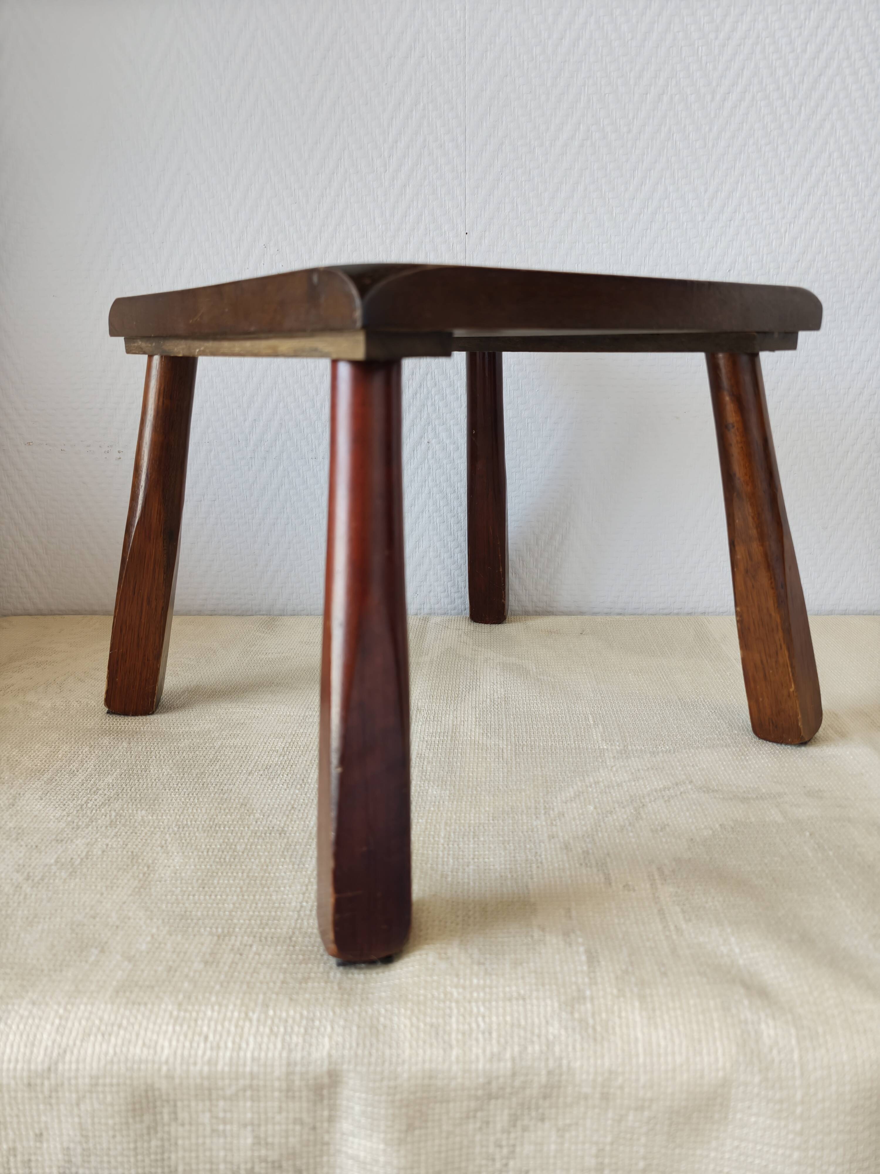 Wooden stool in Scandinavian style, handcrafted, circa 1960.
