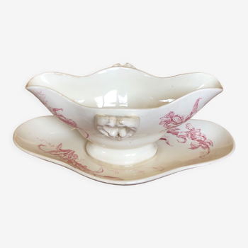 Gien earthenware gravy boat with iris decor