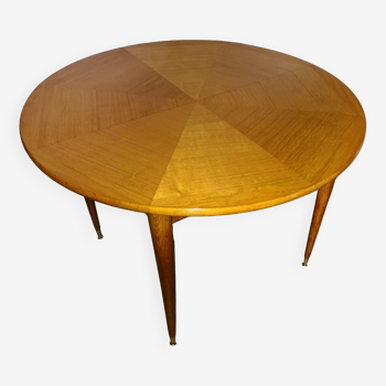 Round table with 2 extensions in light oak from the 1950s
