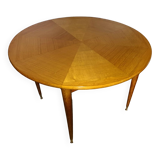 Round table with 2 extensions in light oak from the 1950s