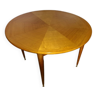 Round table with 2 extensions in light oak from the 1950s