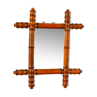 Bamboo effect wooden barber mirror 38 x 33 cm