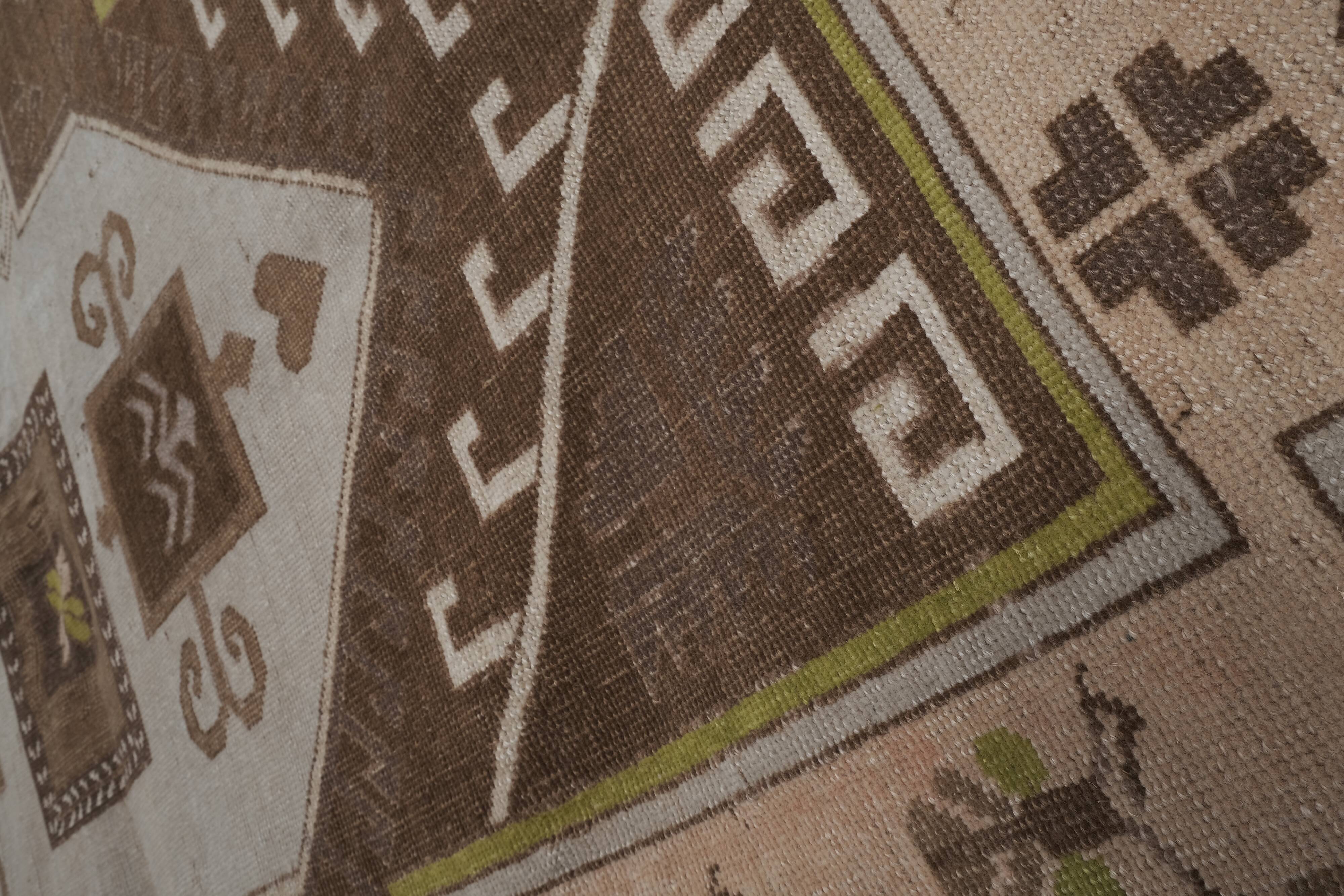 Vintage Brown Turkish Kars Rug with Mid-Century Modern Style 5'10" X 10'