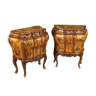 Pair of Venetian bedside tables inlaid in walnut, burl, maple and beech