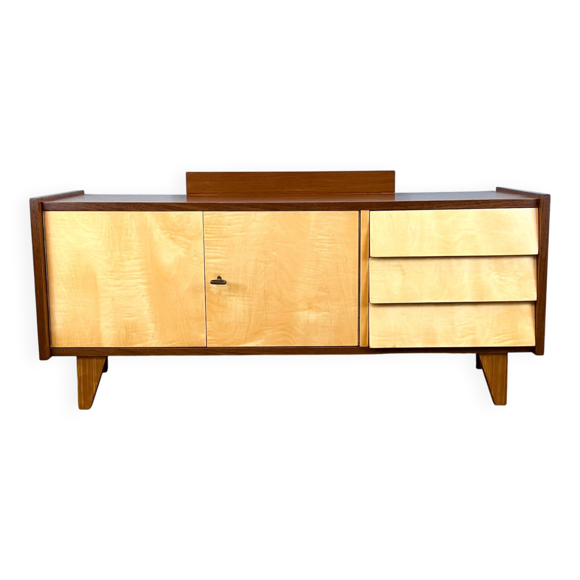 Lowboard, petit meuble de hall avec tiroirs, érable rayé, années 1960