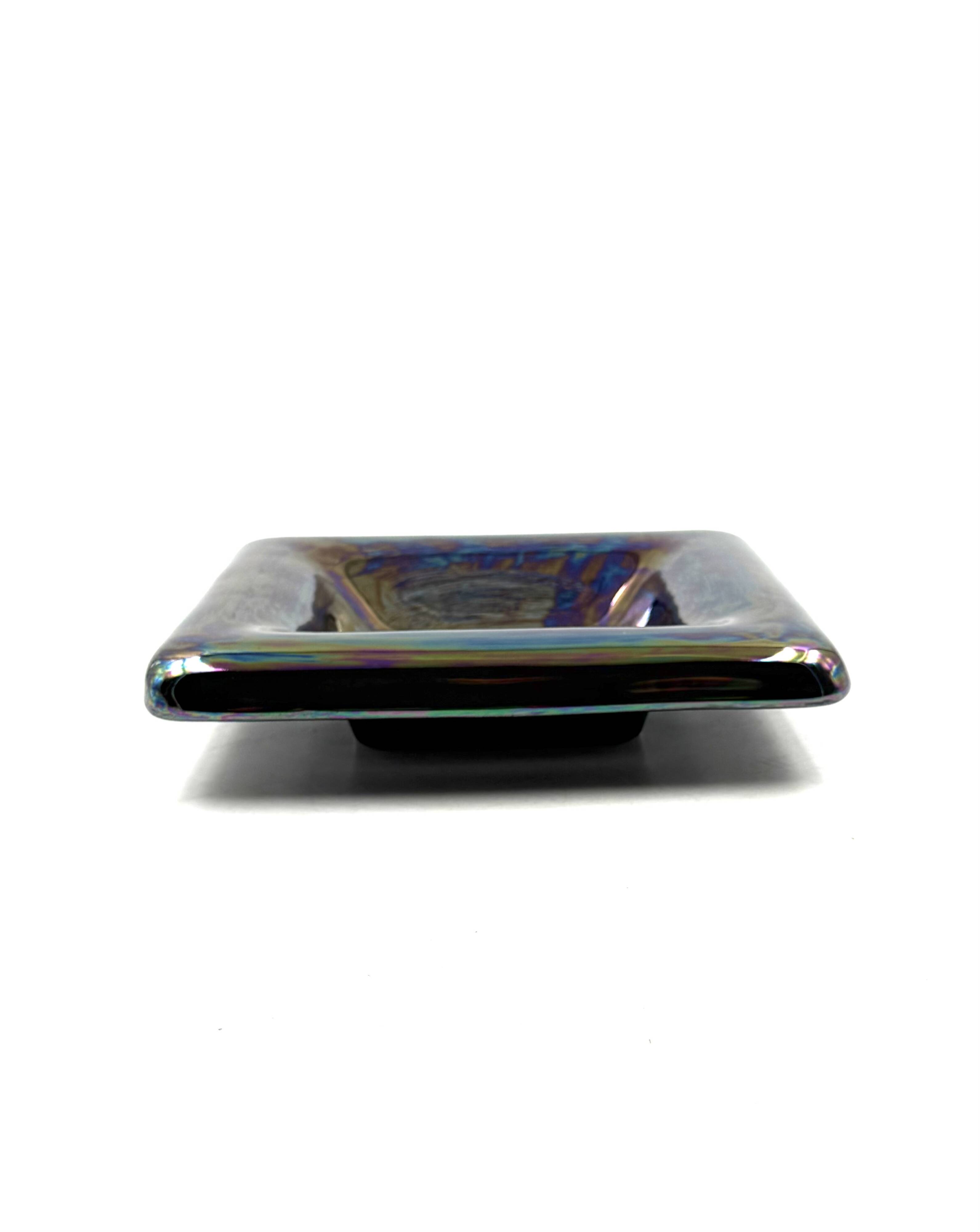 Mid-century modern iridescent ceramic ashtray/ vide poche, Paoli Italy 1970