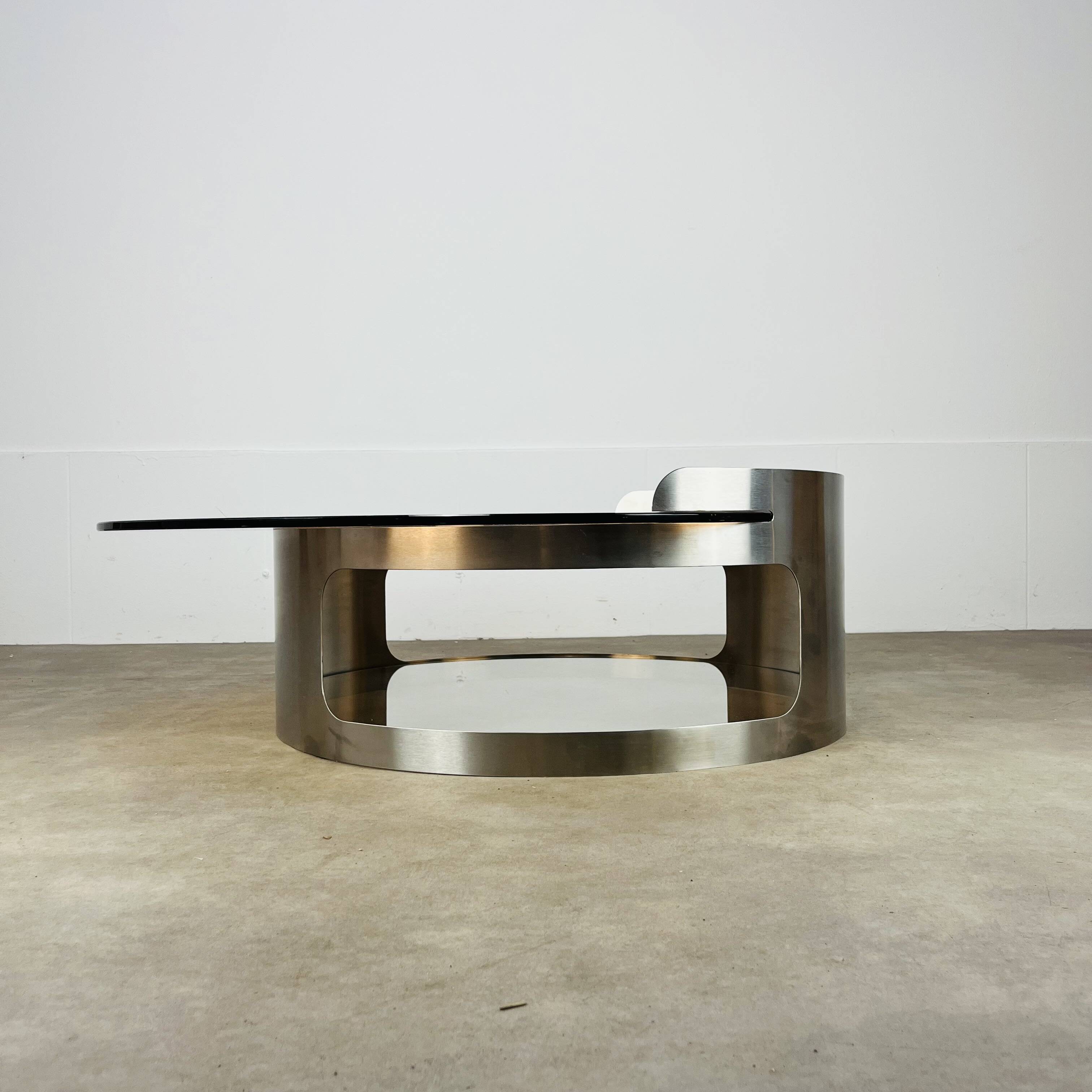Kappa coffee table in steel and smoked glass, Maria Pergay style, 1970s.