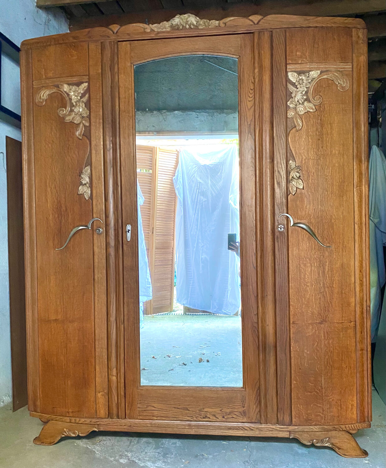 Vintage art deco wooden cabinet with mirror