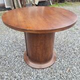 Vintage round oak coffee table with a door