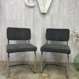Pair of chrome and velvet chairs