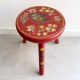 Vintage folk art wooden milk stool / side table