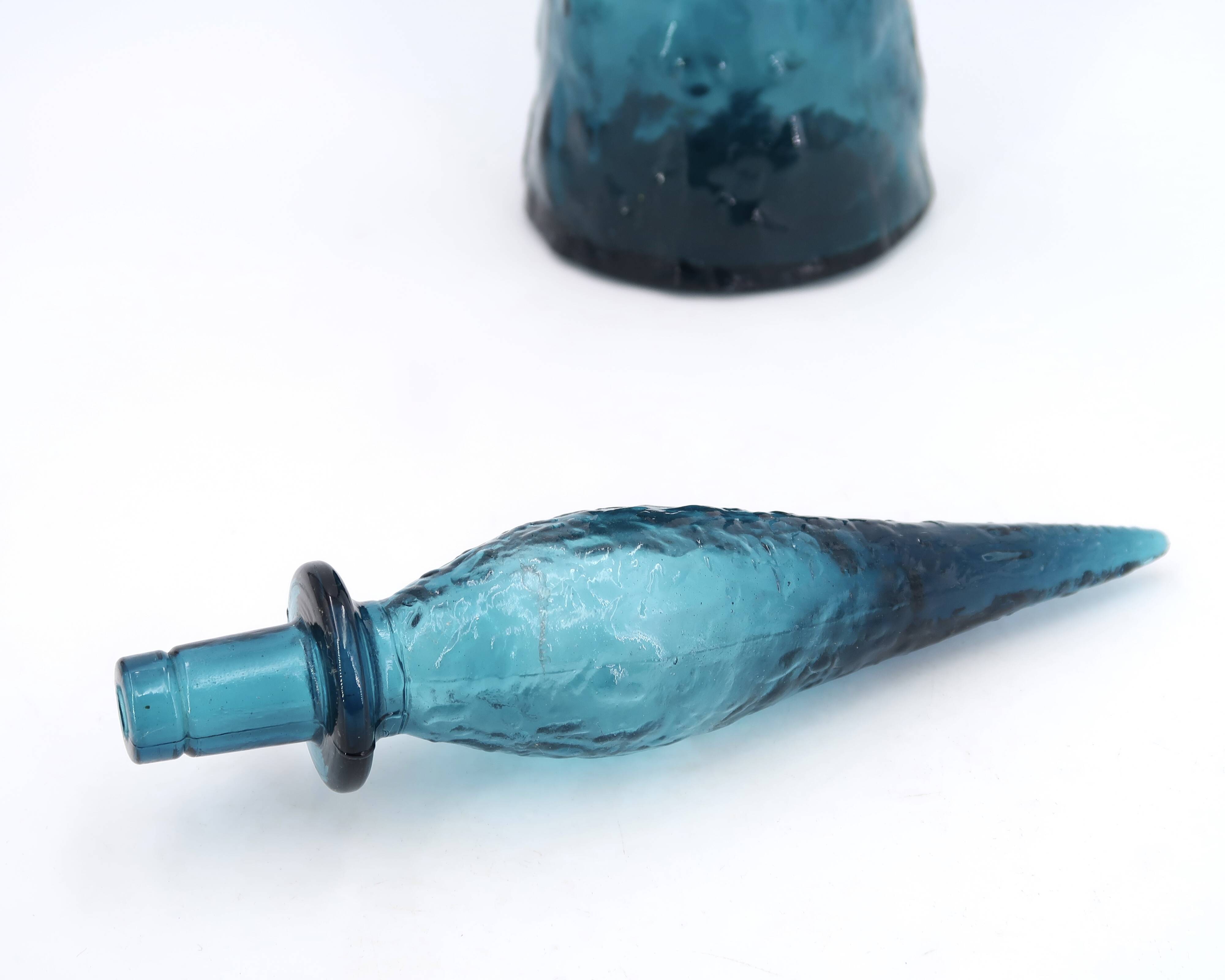 Empoli Italian carafe in blue glass, 1960s