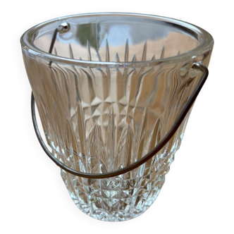 Glass ice bucket, stainless steel handle