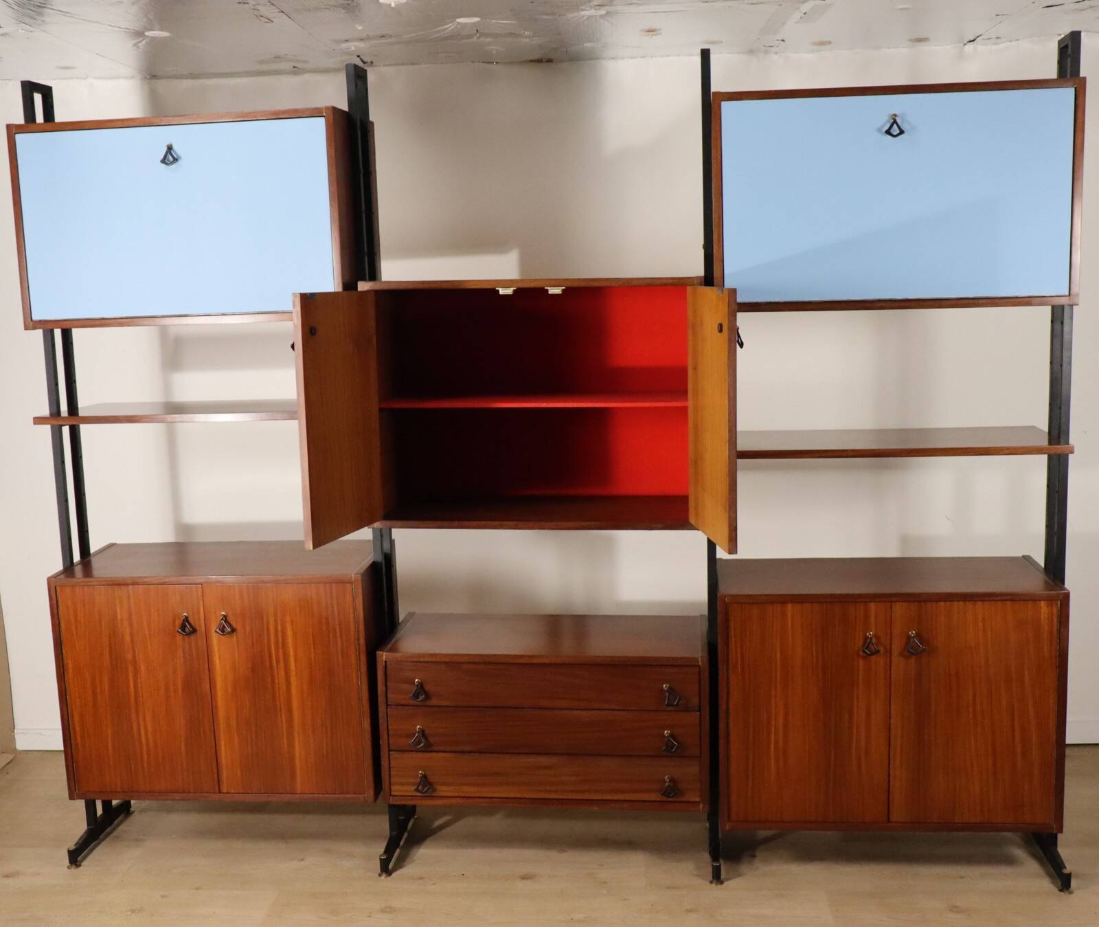 Vintage Italian bookcase in wood and metal, 1960