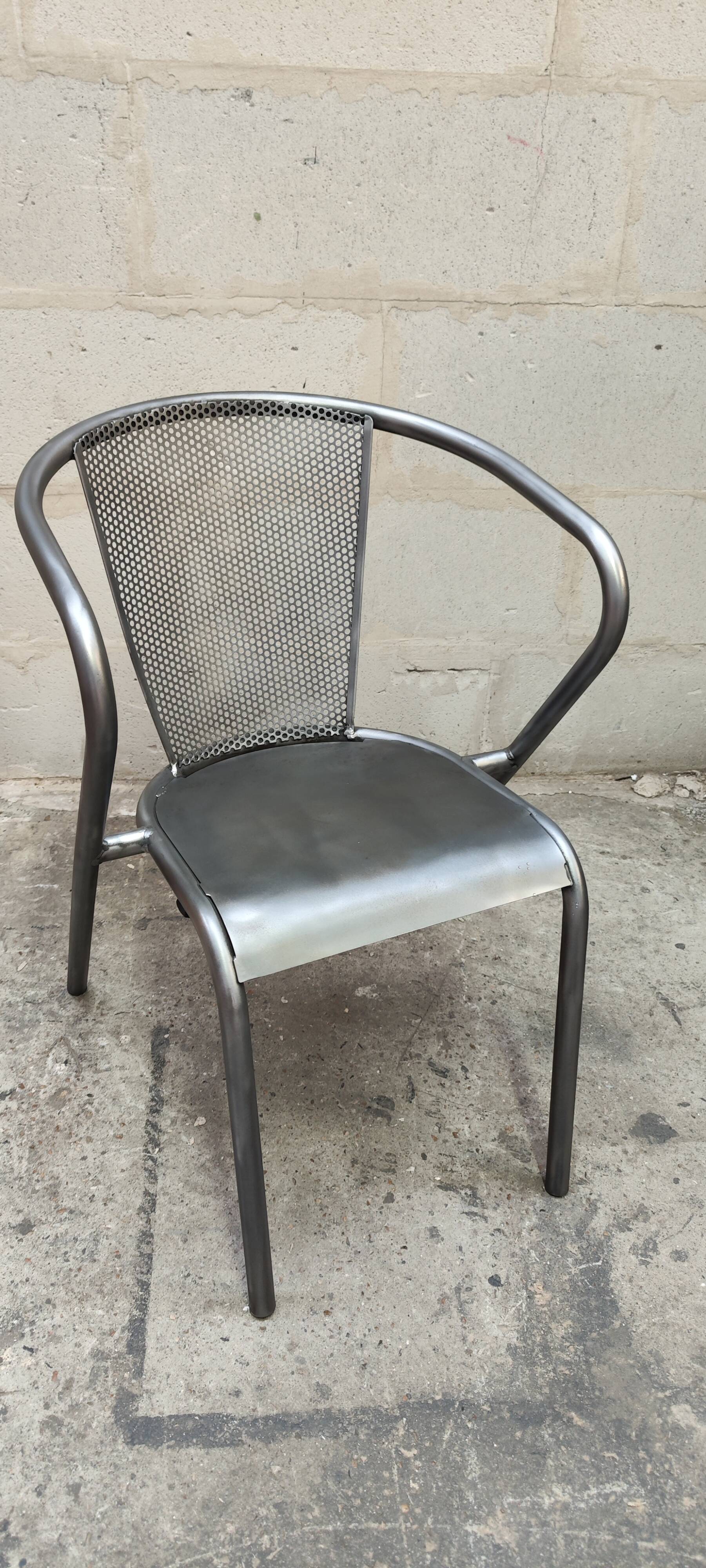 set of 4 graphite metal armchairs