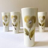 Grands verres en céramique, motif fleur peint à la main, tons beige/crème
