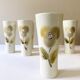 Large ceramic glasses, hand-painted flower pattern, beige/cream tones