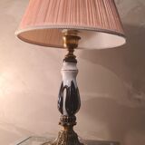 Ceramic and bronze foot lamp, pleated lampshade old pink 48x29 art deco