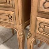 Pair of Louis XV style bedside tables with raw wood appearance
