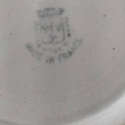 Antique Saint-Amandinoise tureen, blue and ochre decoration 6523, 1900-1920
