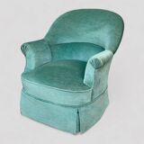 Paire de fauteuils crapaud velours vert d’eau 1970
