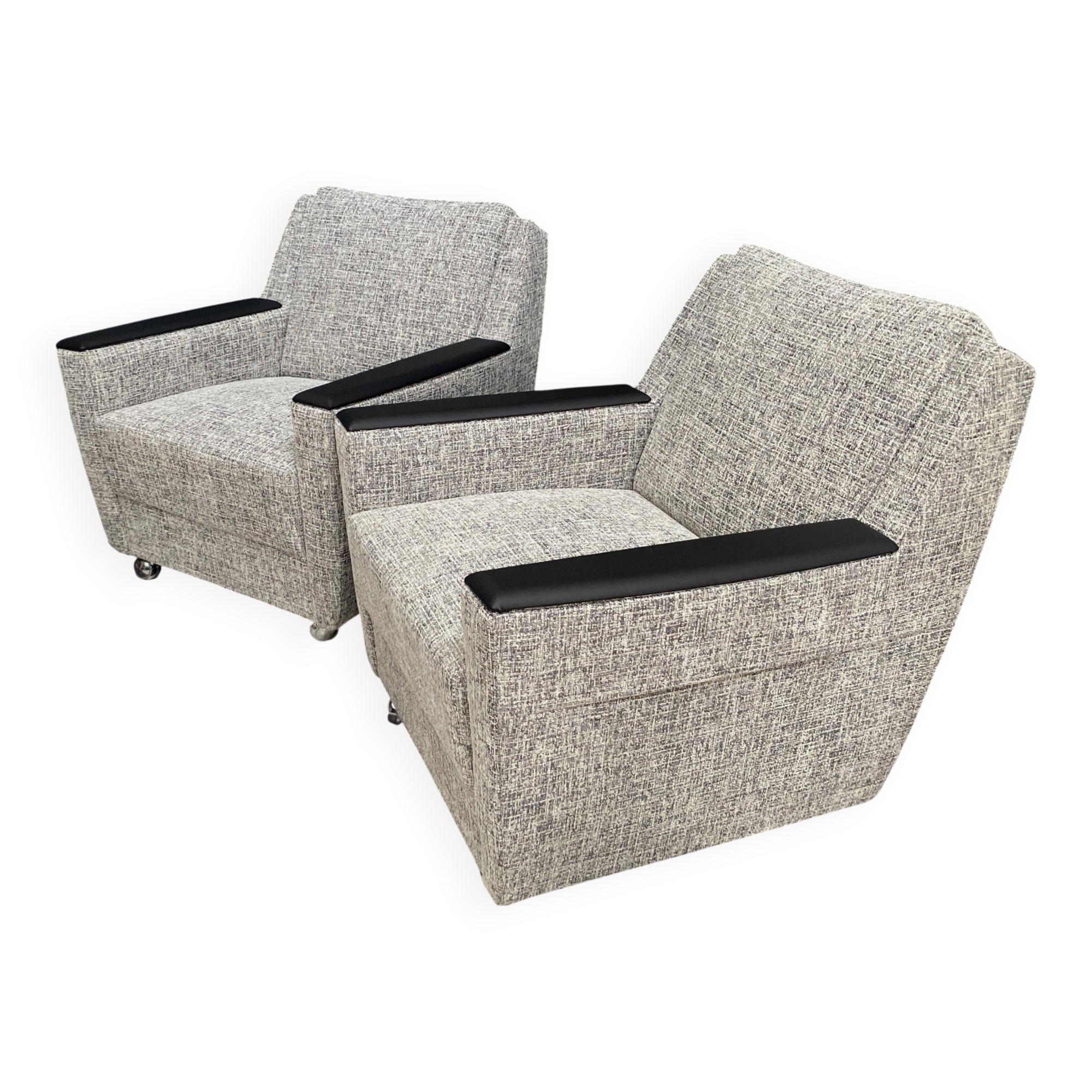 set of 2 grey relax chairs on castors 1970s