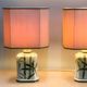 Pair of vintage bamboo ceramic table lamps with shades | Hand painted oriental style