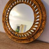 Patinated golden brass mirror 30x30cm