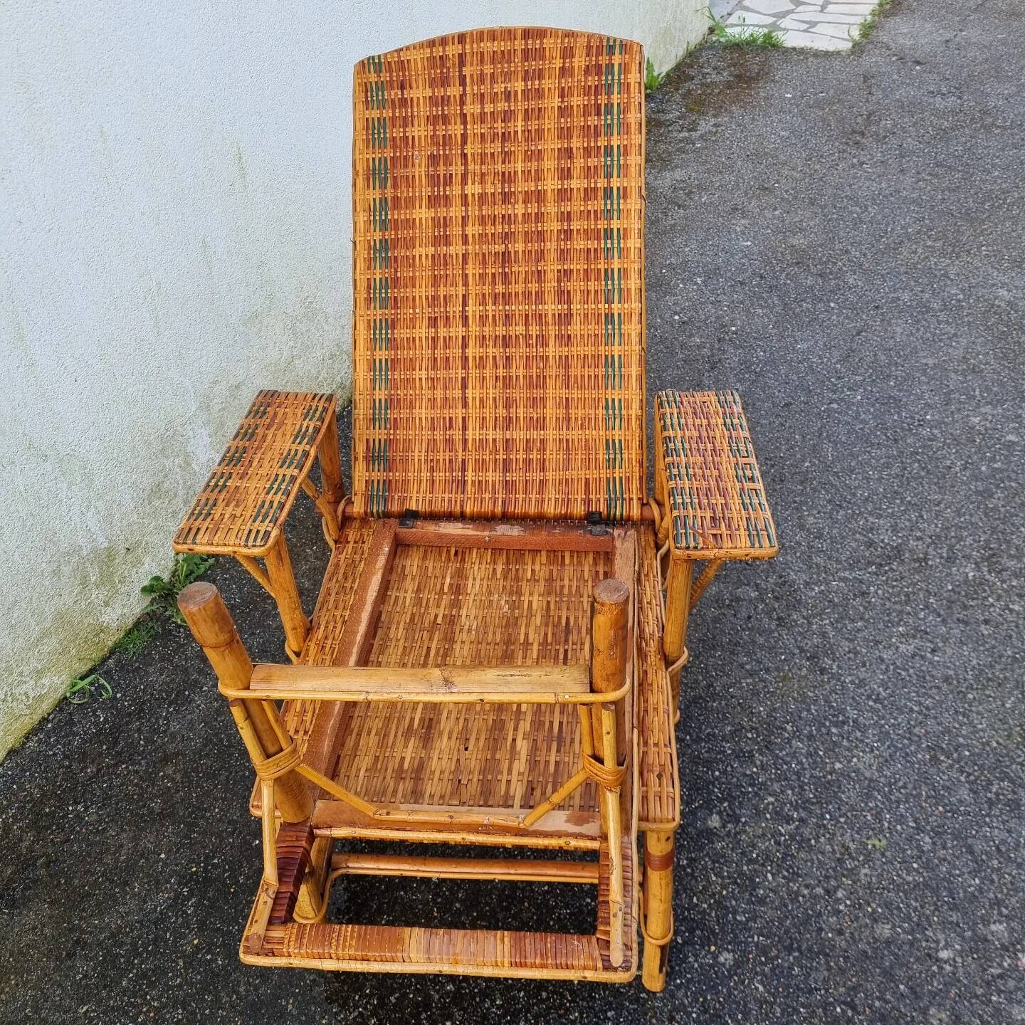 Rattan lounger Art Deco chaise longue