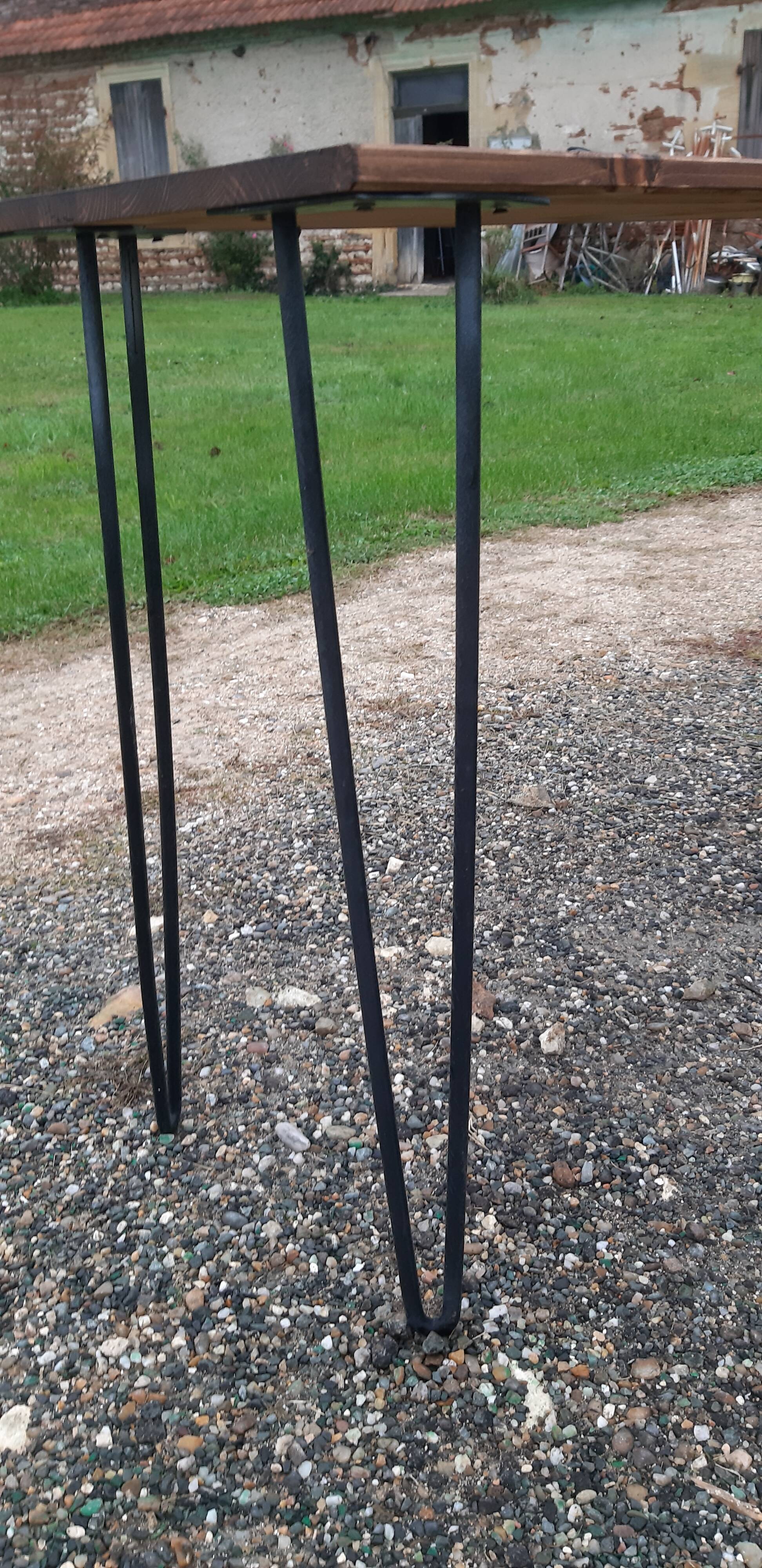 Console wood and metal with tapered legs.