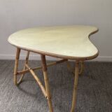 Asymmetrical rattan coffee table tripod foot, 60s