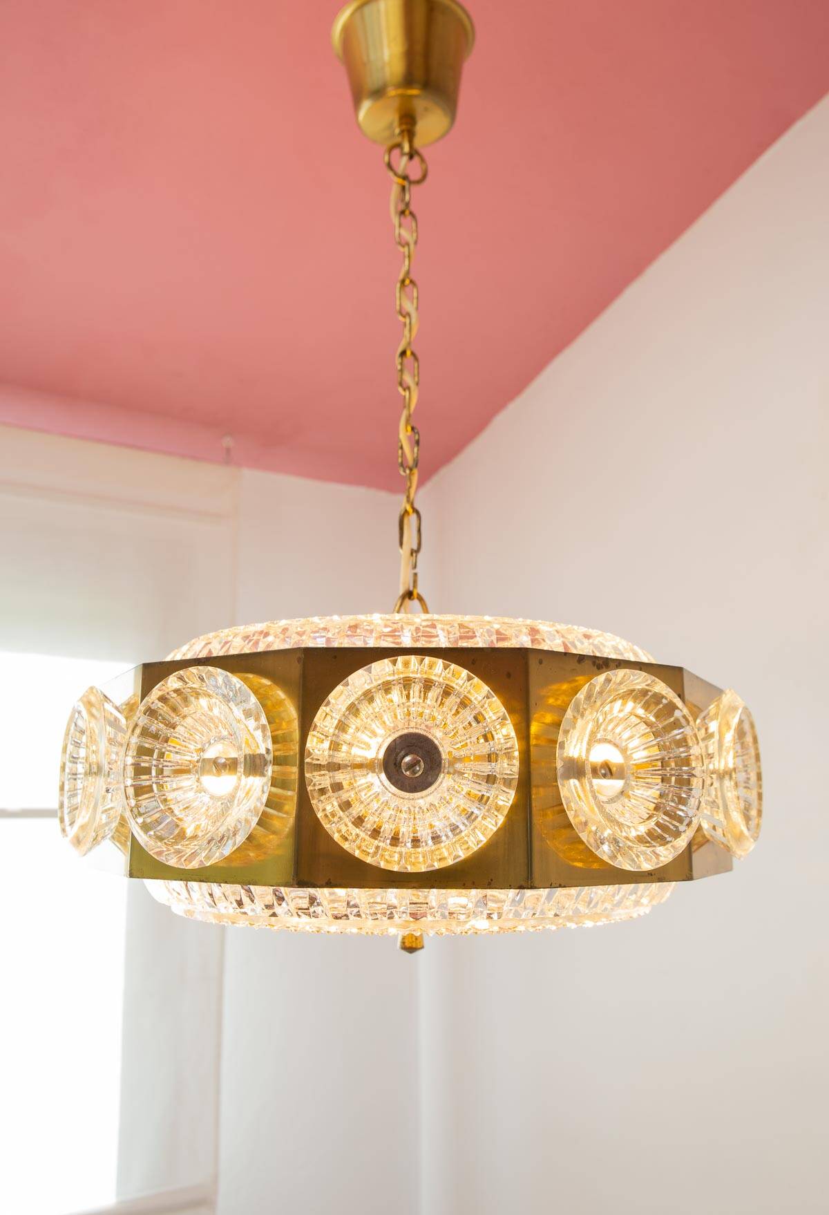 Swedish crystal pendant light attrib. Carl Fagerlund x Orrefors 1960s