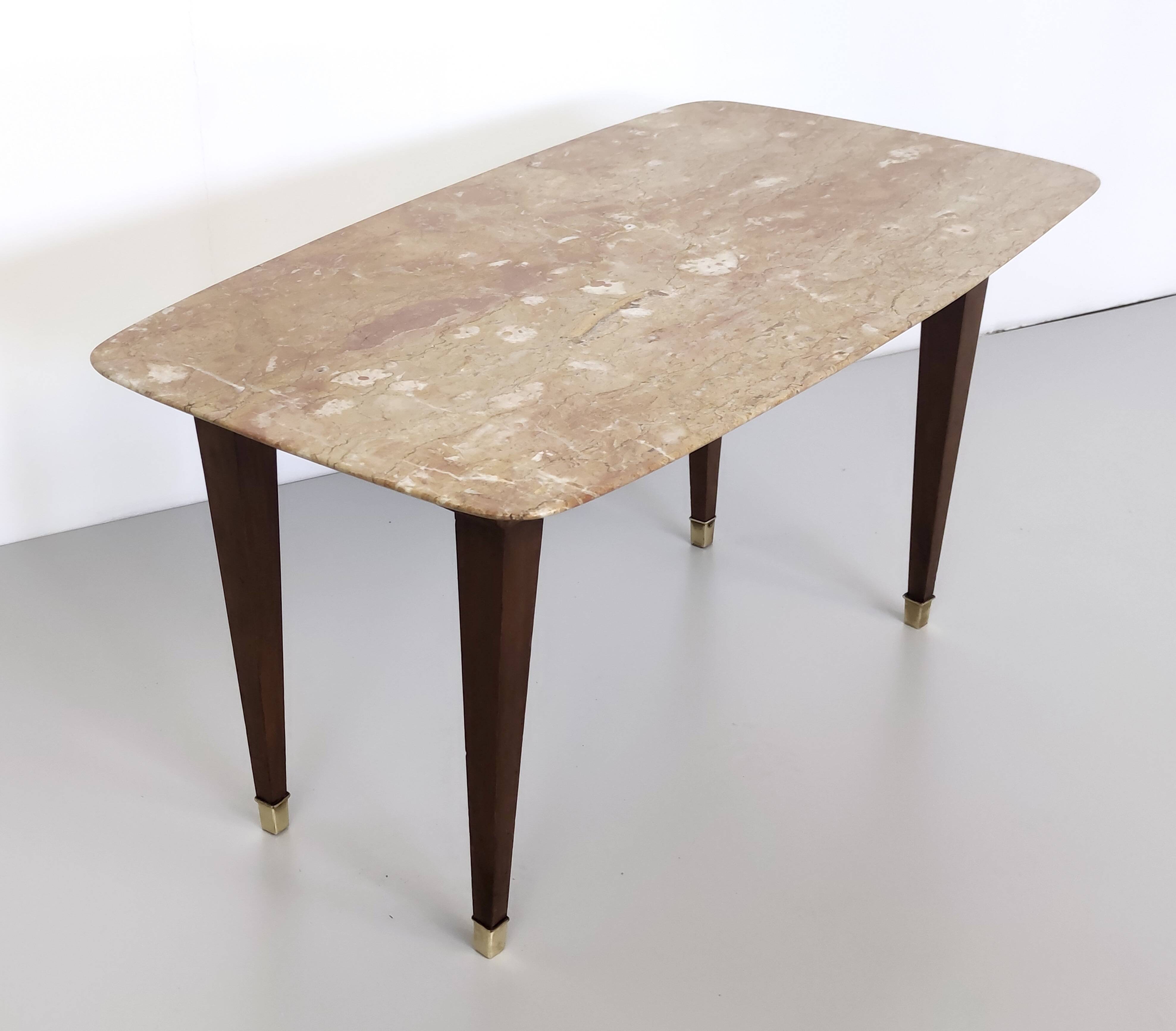 Rectangular Beech Coffee Table by Paolo Buffa with a Pink Travertine Top