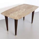Rectangular Beech Coffee Table by Paolo Buffa with a Pink Travertine Top