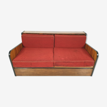 Daybed en noyer Art Déco, années 1960