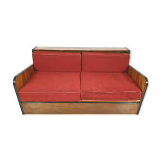 Daybed en noyer Art Déco, années 1960