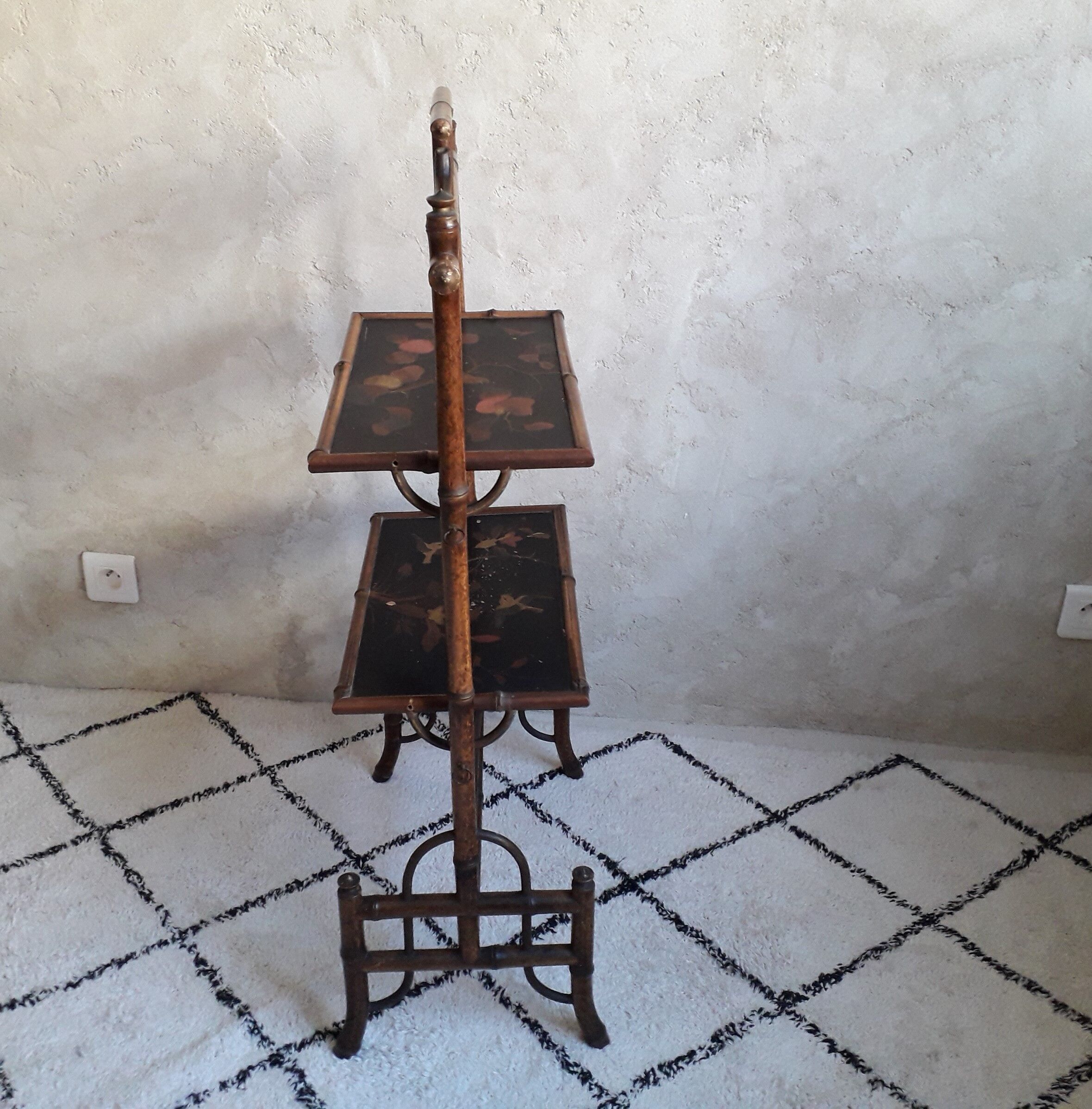 Bamboo shelves, fireplace