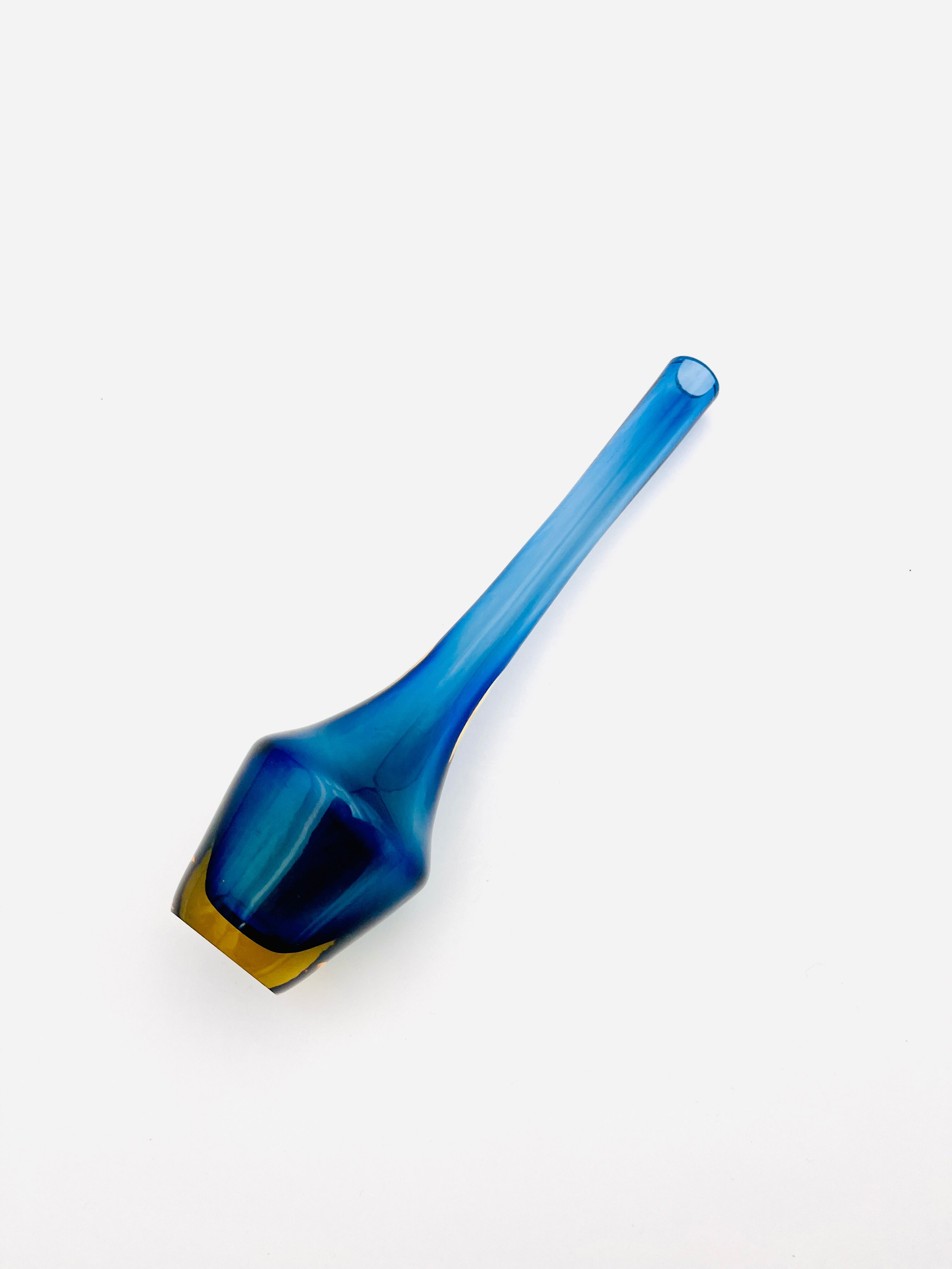 Soliflore Sommerso Flavio Poli Murano 26cm Blue Amber Gallery Condition